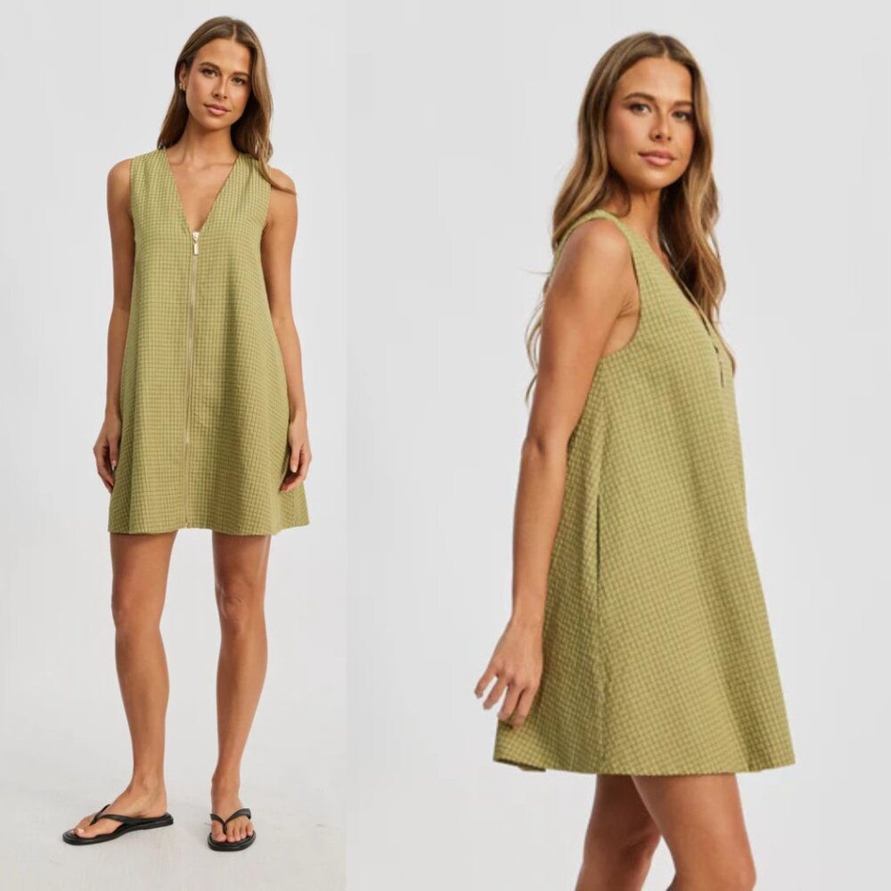 Apero Lettie Zip-Front Mini Dress - Apple Green Size S